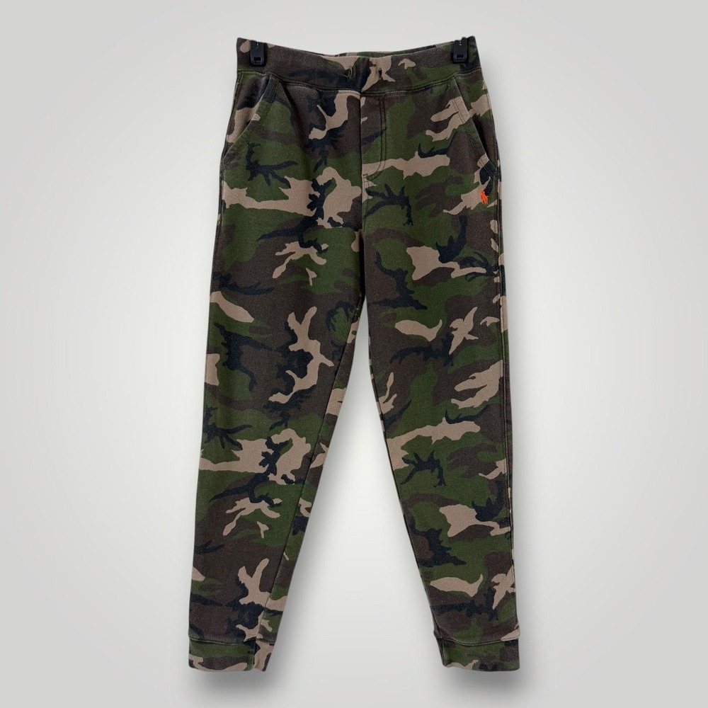 Polo Ralph Lauren Jogger Pants Boys 14 Green Camo Fleece‎ Pony Logo